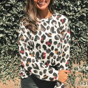 long sleeve oversized leopard top